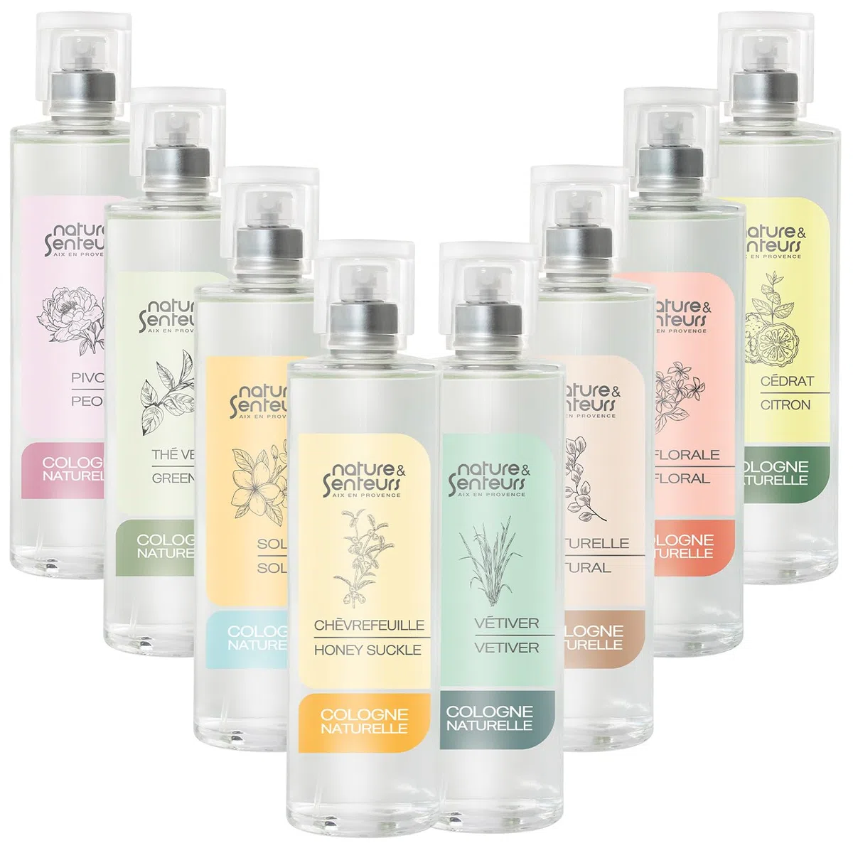 Nature & Senteurs Coffret Découverte Eaux de Cologne – 8 x 100 ml – Florale, Cédrat, Pivoine, Vétiver, Naturelle, Chèvrefeuille, Solaire, Thé Vert – Fabriquées en France