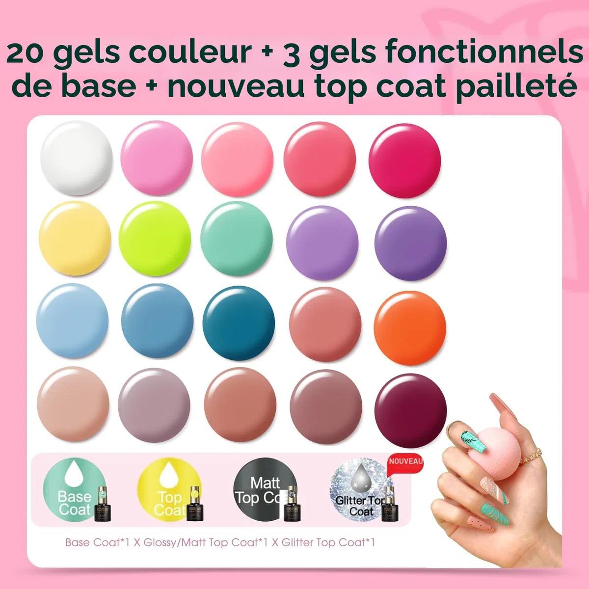 ROSALIND Vernis Semi Permanent 24PCS, Jaune Rose Bleu Violet Blanc Marron Couleurs Vernis Gel Semi Permanent, Mini Soak-off UV/LED Vernis à Ongles Semi-permanent Manucure Kit