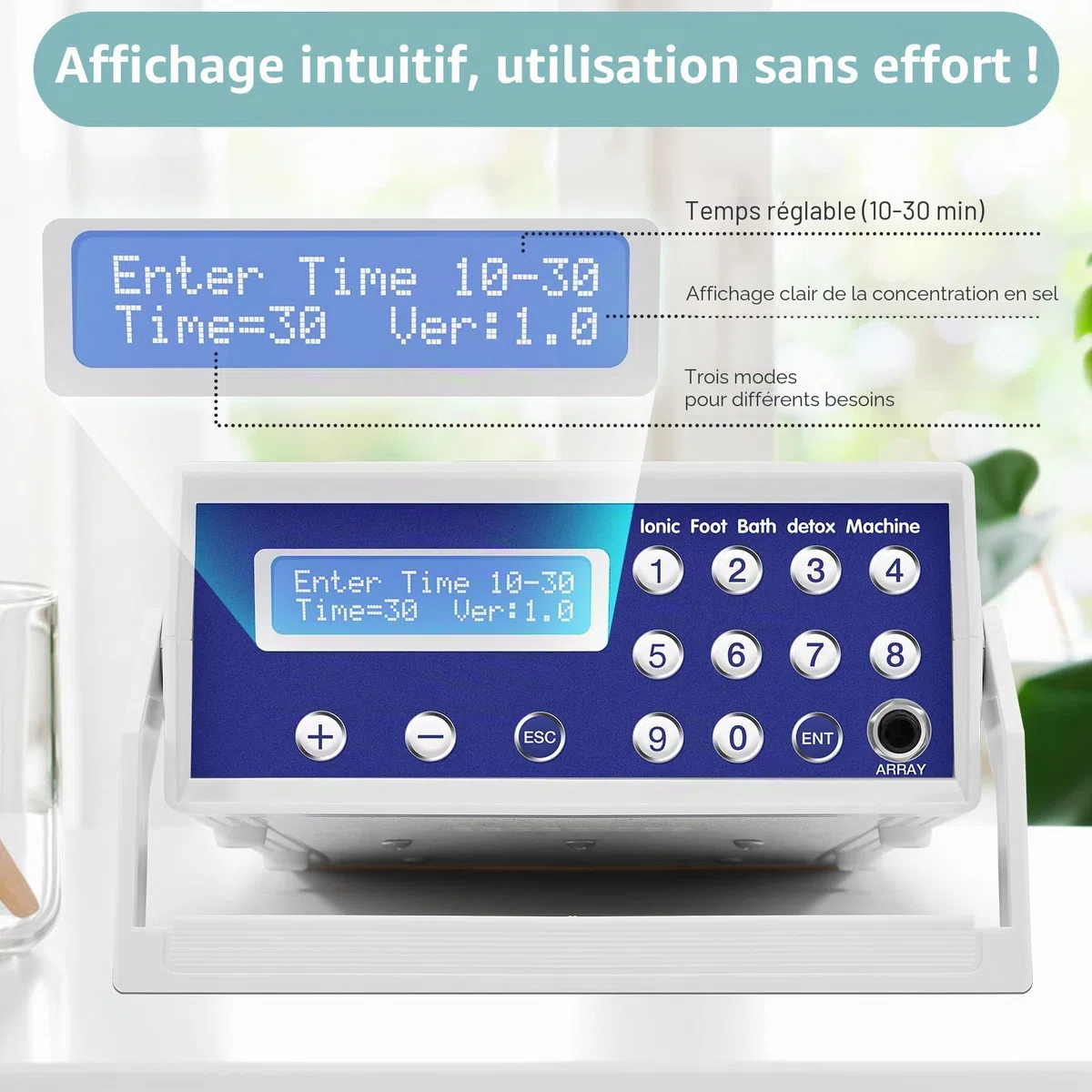 Bain de pieds ionique 2026 - Détox professionnel - Avec écran LCD - Avec ceinture chauffante - 1 buse ionique et tampon de nettoyage - Pour la maison, le spa - Cadeau parfait (avec bassin)