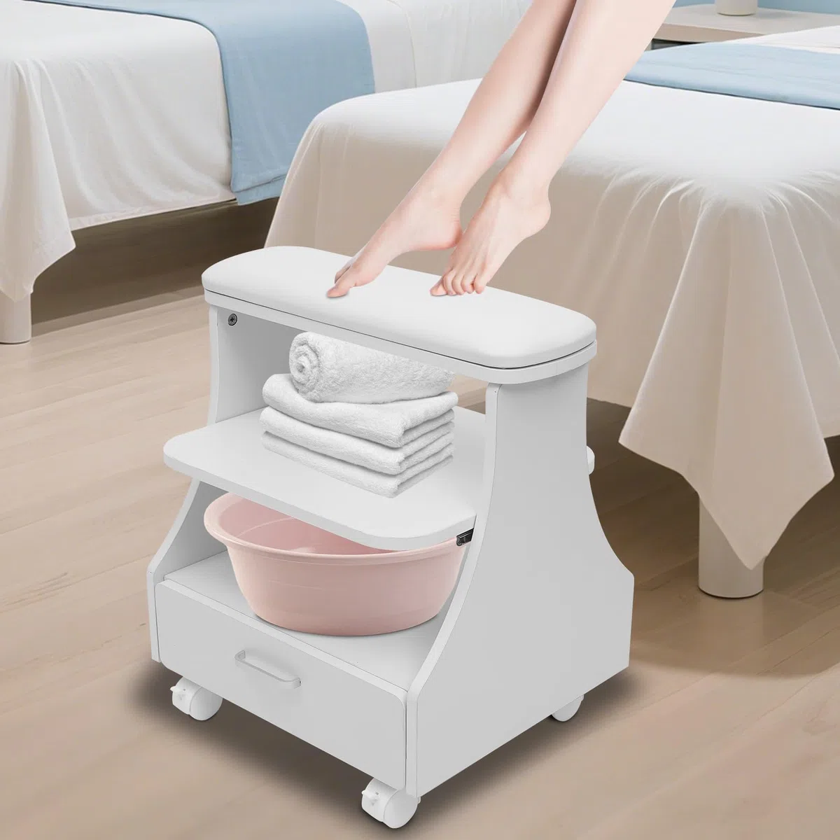 Chariot à ongles portable - Chariot esthétique - Pour salon de manucure et pédicure - Chariot de beauté portable - Avec assise confortable - 52 x 41 x 55 cm - Pour salons de beauté, pédicure