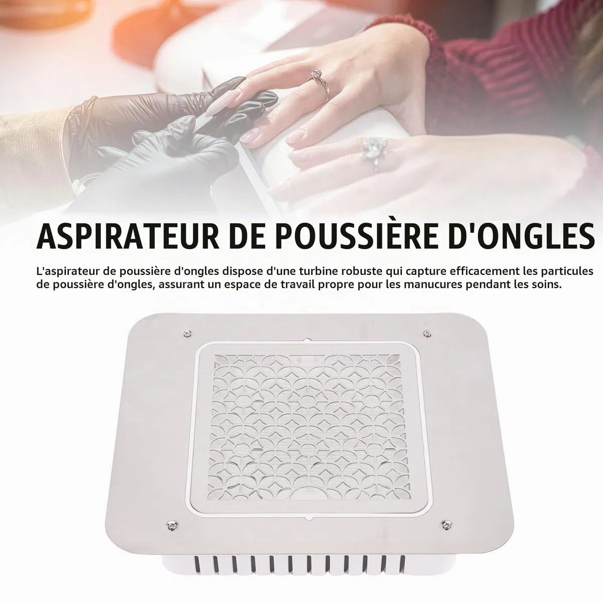 collecteur de poussière d'ongles aspiration puissante aspirateur à ongles table intégré extracteur professionnel nail tech 3500 tr/min machine sans brosse en manucure encastrable 100w