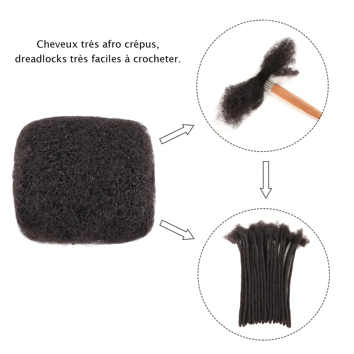 1 OZ/Pack Extension Cheveux Naturel, Cheveux Afro Naturel Afro Kinky Bulk Cheveux Naturel Humain Pour Locks, Extensions, Dreadlocks (8 Pouces, Noir Naturel)
