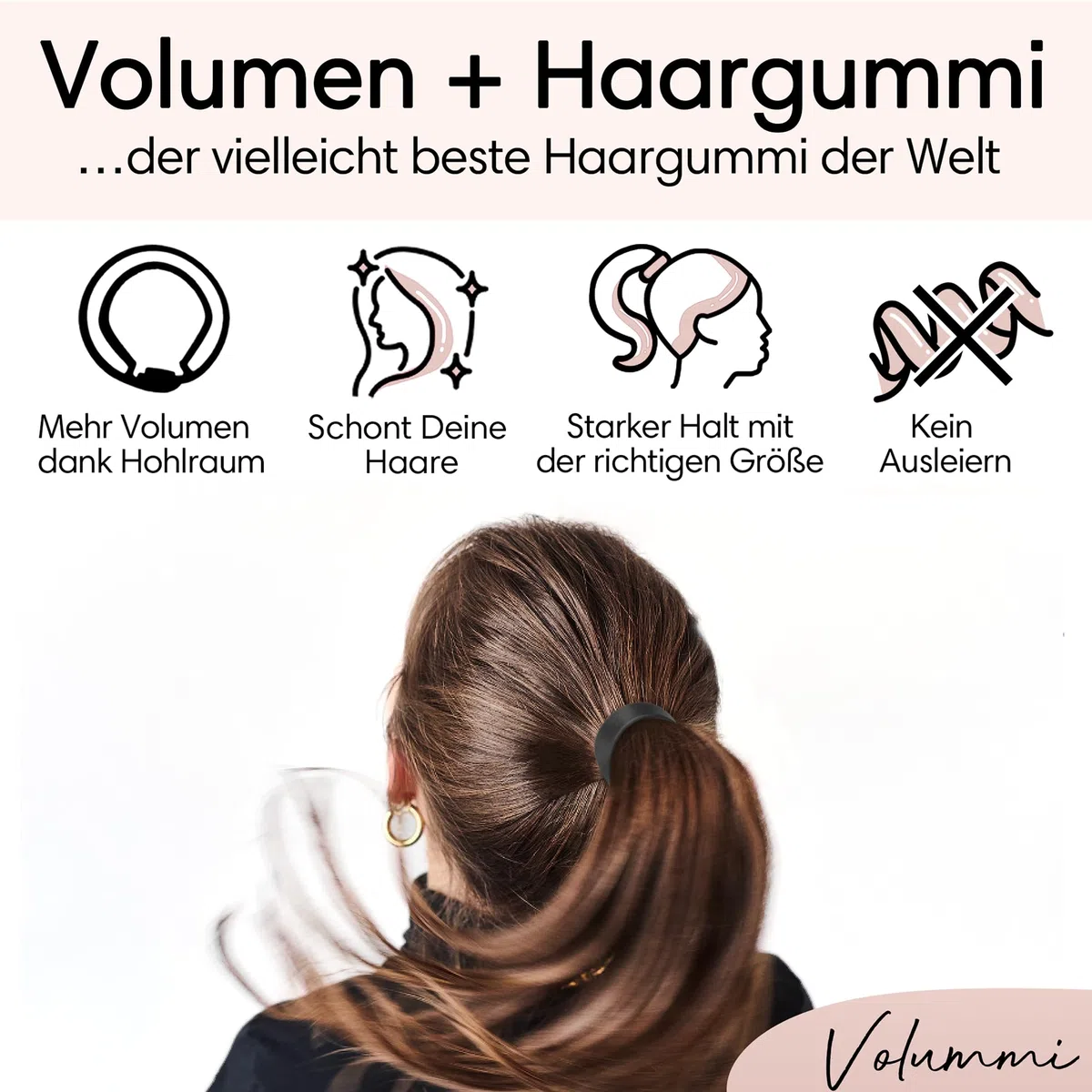 Chouchou à cheveux noir – Élastique tressé innovant pour visiblement plus de volume dans la queue de cheval – Maintien solide et doux pour les cheveux – Fabriqué en Allemagne [True Black S