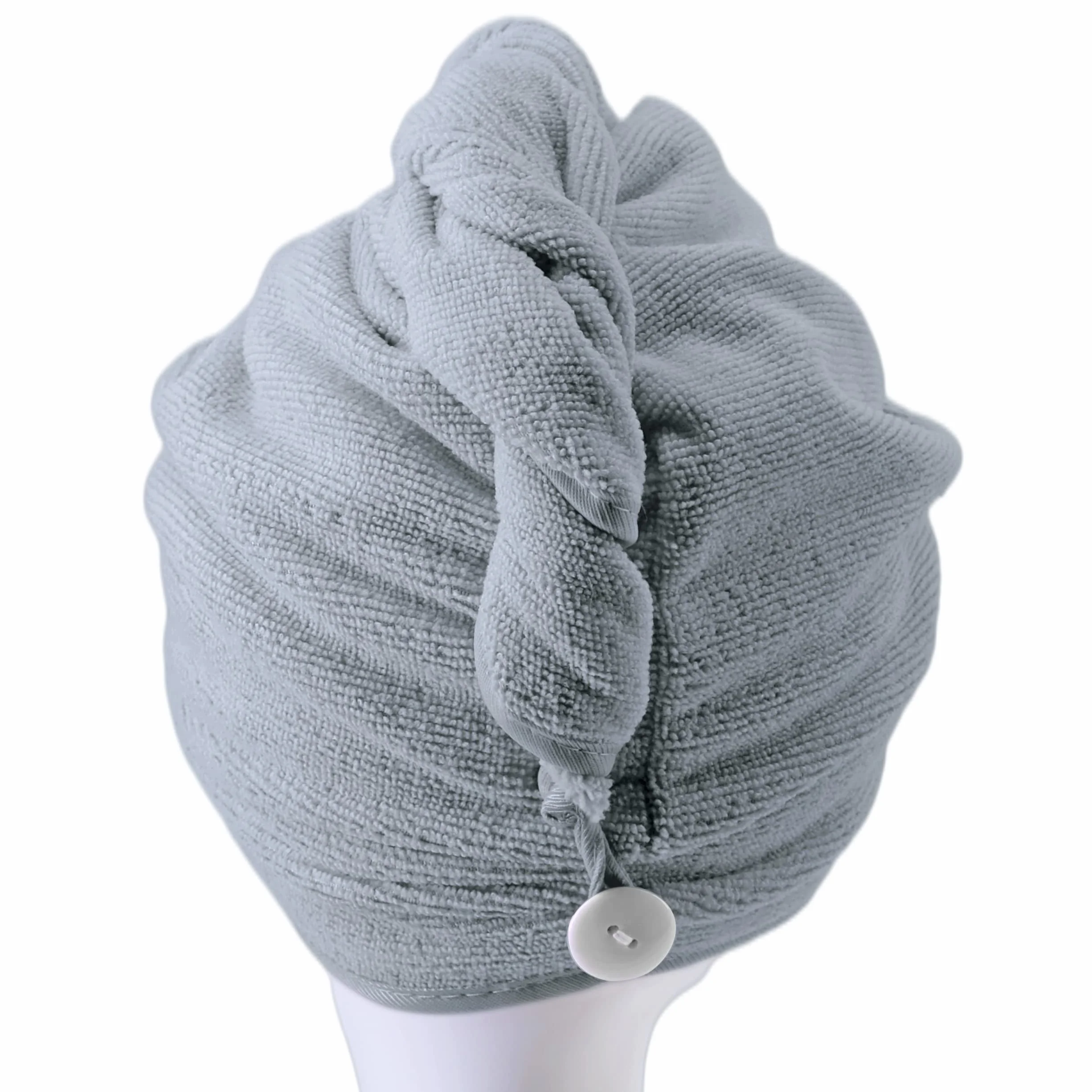 Polyte - 2 Serviettes Turban en Microfibres - séchage des Cheveux - Gris - 31 x 71 cm