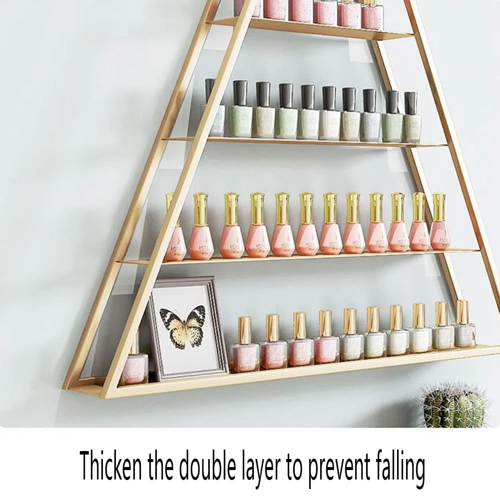 Présentoir Mural pour Vernis à Ongles : Présentoir Mural doré pour Vernis à Ongles - Étagère Triangulaire en 2 Parties pour huiles essentielles, cosmétiques et parfums - Porte-flacons de ver