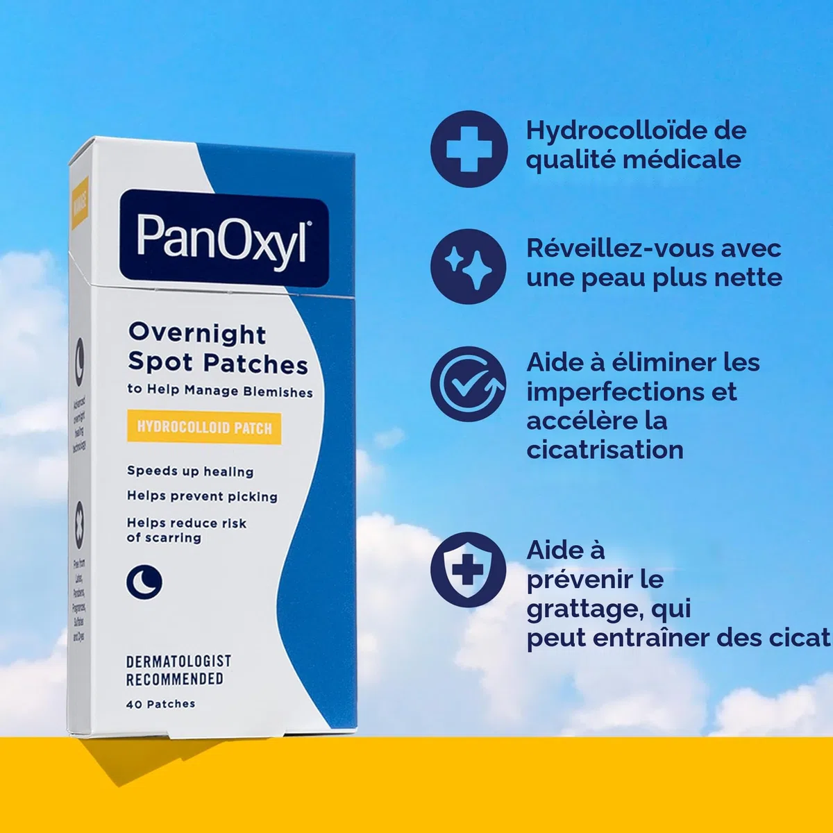 PanOxyl PM Lot de 40 patchs ronds nocturnes avec technologie avancée de guérison hydrocolloïde sans parfum