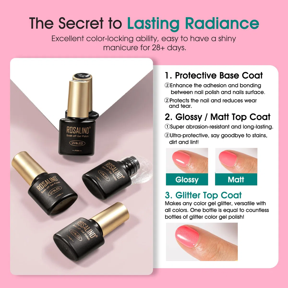 ROSALIND Vernis Semi Permanent 24PCS, Jaune Rose Bleu Violet Blanc Marron Couleurs Vernis Gel Semi Permanent, Mini Soak-off UV/LED Vernis à Ongles Semi-permanent Manucure Kit