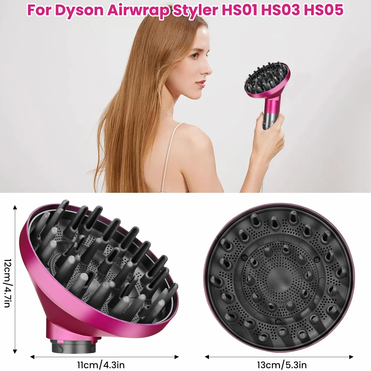 Embout diffuseur pour Dyson Airwrap HS01 HS03 HS05, diffuseur de cheveux, boucles, buse de diffuseur portable, conversion pour Airwrap Curling Styler en sèche-cheveux, rose rouge