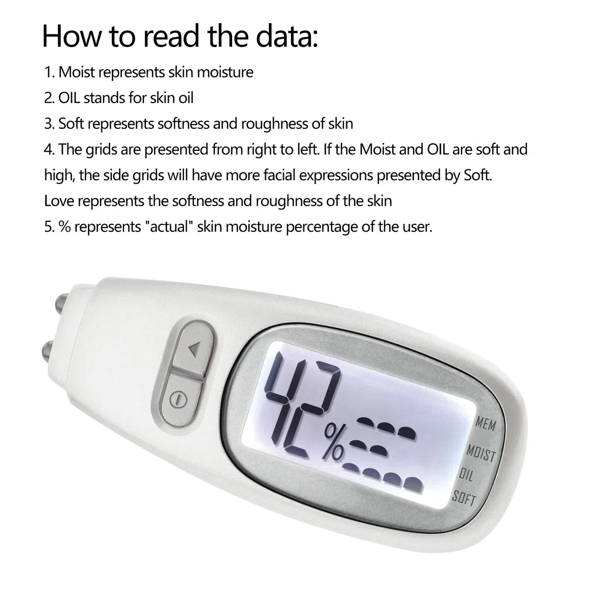Détecteur de peau numérique, testeur de soins de la peau - Testeur d'hydratation intelligent avec écran LCD,Stylo de détection d'huile d'eau de visage pour moniteur