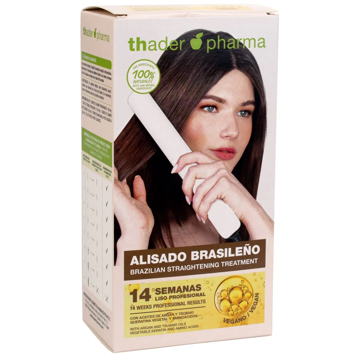 Thader TH Pharma Kit de lissage brésilien sans formol aux huiles d'argan et Tsubaki, kératine et acides aminés (blanc - cheveux foncés)