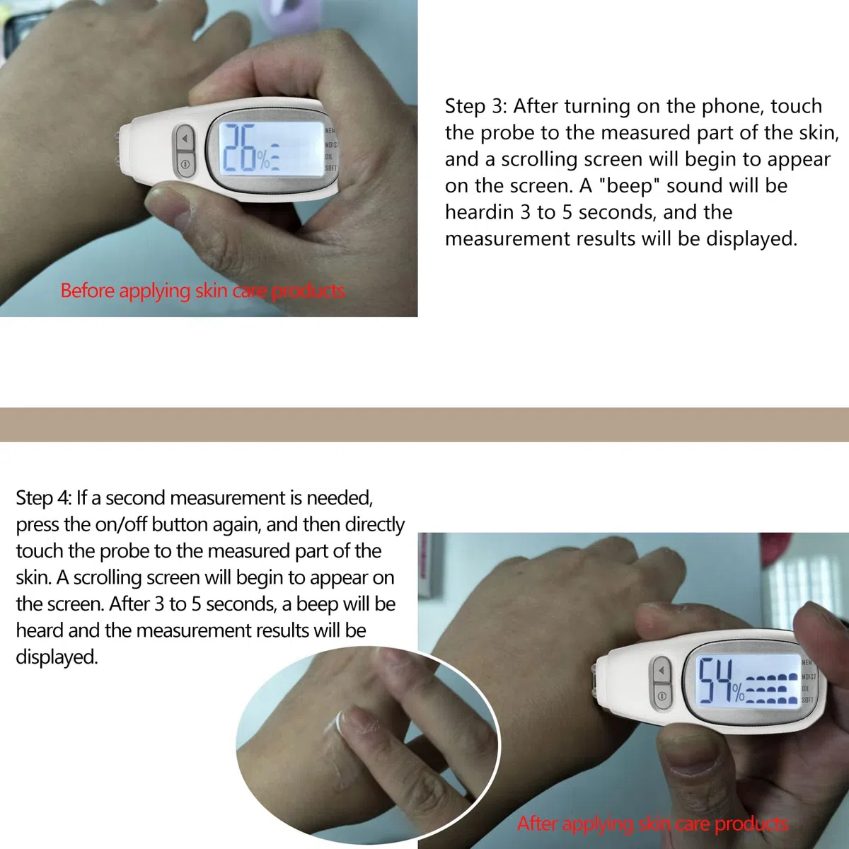 Détecteur de peau numérique, testeur de soins de la peau - Testeur d'hydratation intelligent avec écran LCD,Stylo de détection d'huile d'eau de visage pour moniteur
