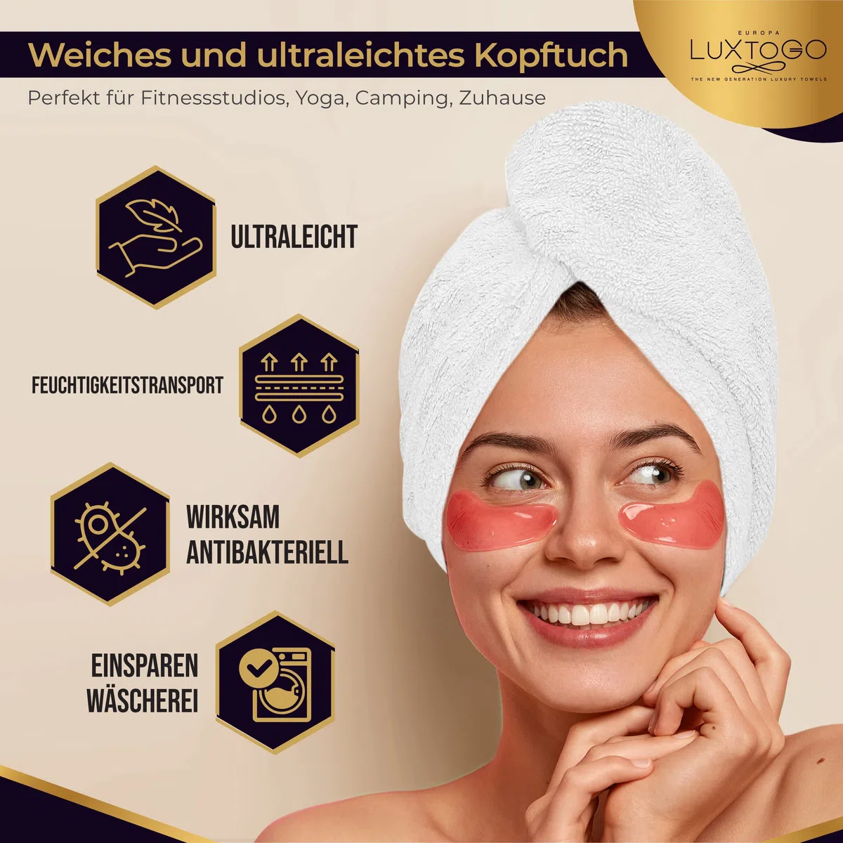 Serviette turban pour cheveux de qualité supérieure, 100 % coton, serviette turban de qualité supérieure avec bouton et élastique, super absorbante, 1 pièce blanche