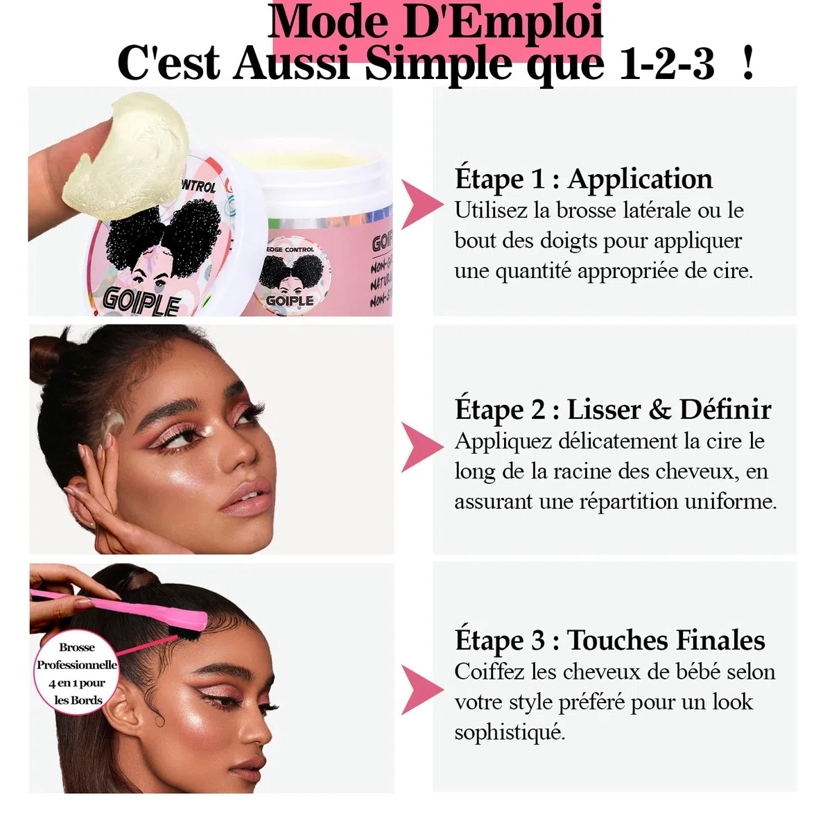 Edge Control Wax for Women Strong Hold Non-Greasy Cire Cheveux, Edge Wax Styling Tamer Edge Control for Black Hair No Flaking, White Residue, Edge Control Bonnet Satin Brush Set