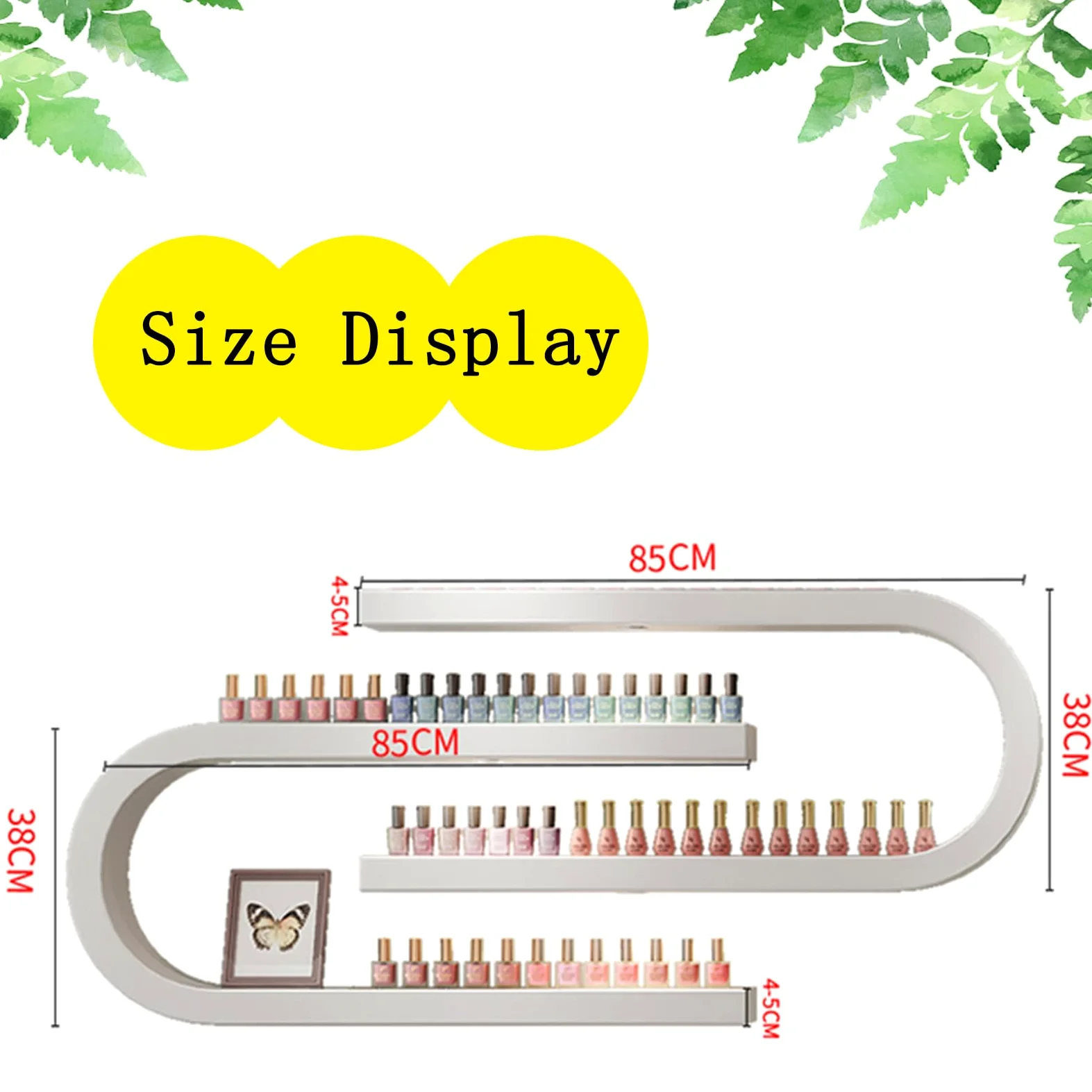 Présentoir Mural pour Vernis à Ongles : Vitrine cosmétique Murale en Forme de U, Support métallique pour huiles essentielles et Vernis à Ongles, présentoir élégant pour Salon de manucure et