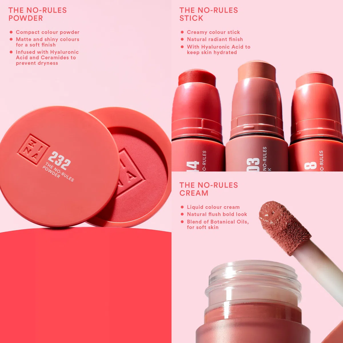 3INA MAKEUP - The No-Rules Powder 503 - Rose nude - Poudre Compacte 3 en 1 Rose nude pour Yeux Lèvres et Joues - Poudre avec Acide Hyaluronique et Céramides - Formule Légère - Vegan - Cruelty Free