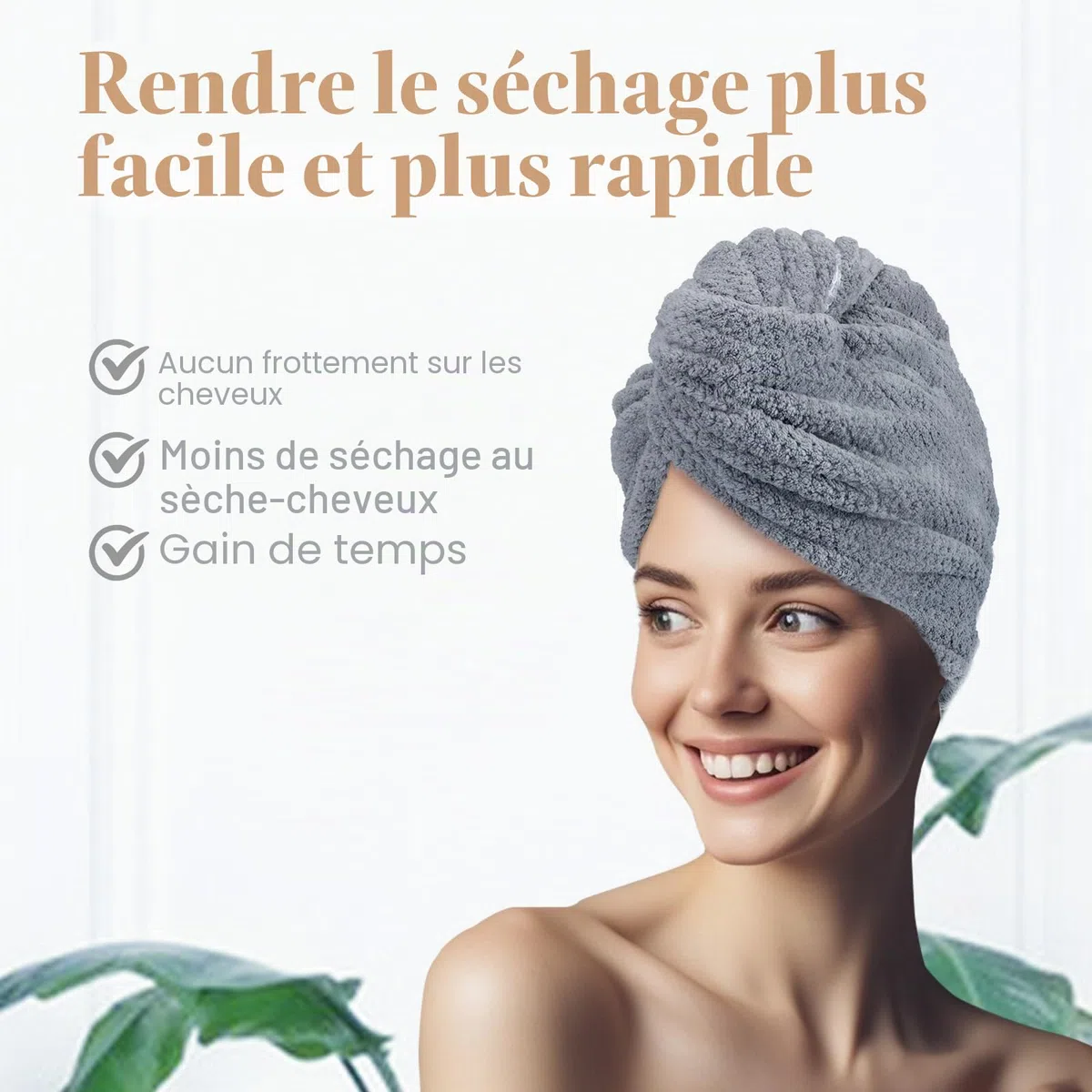 FREATECH 2 Grandes Serviettes Microfibre Cheveux Bouclés 86 x 26 cm, Turbans Épais Super Absorbants pour Cheveux Longs et Épais, Serviette de Séchage Anti-frisottis avec Bande Élastique