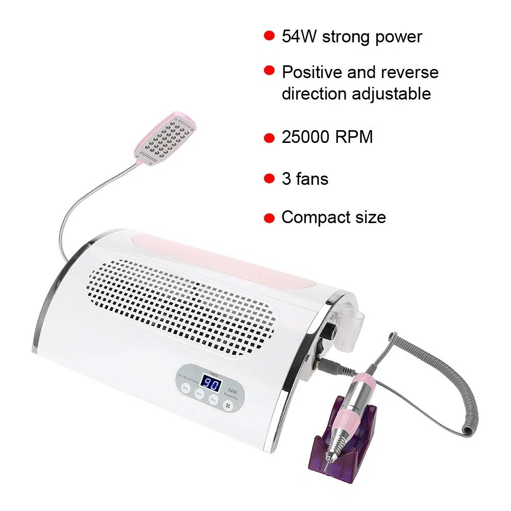 Sonew 4 en 1 Perceuse à Ongles Électrique Avec Collecteur De Poussière, Lime à Ongles Aspirateur pour L'art des Ongles, 54W UV LED Sèche Ongles Vernis À Ongles Art Outils pour Ongles Gel Acrylique