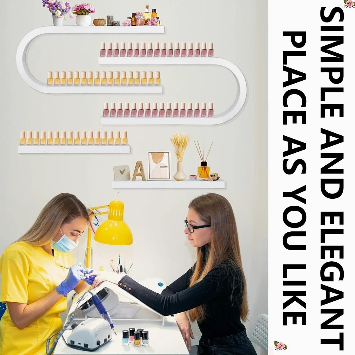 Présentoir Mural pour Vernis à Ongles : Vitrine cosmétique Murale en Forme de U, Support métallique pour huiles essentielles et Vernis à Ongles, présentoir élégant pour Salon de manucure et