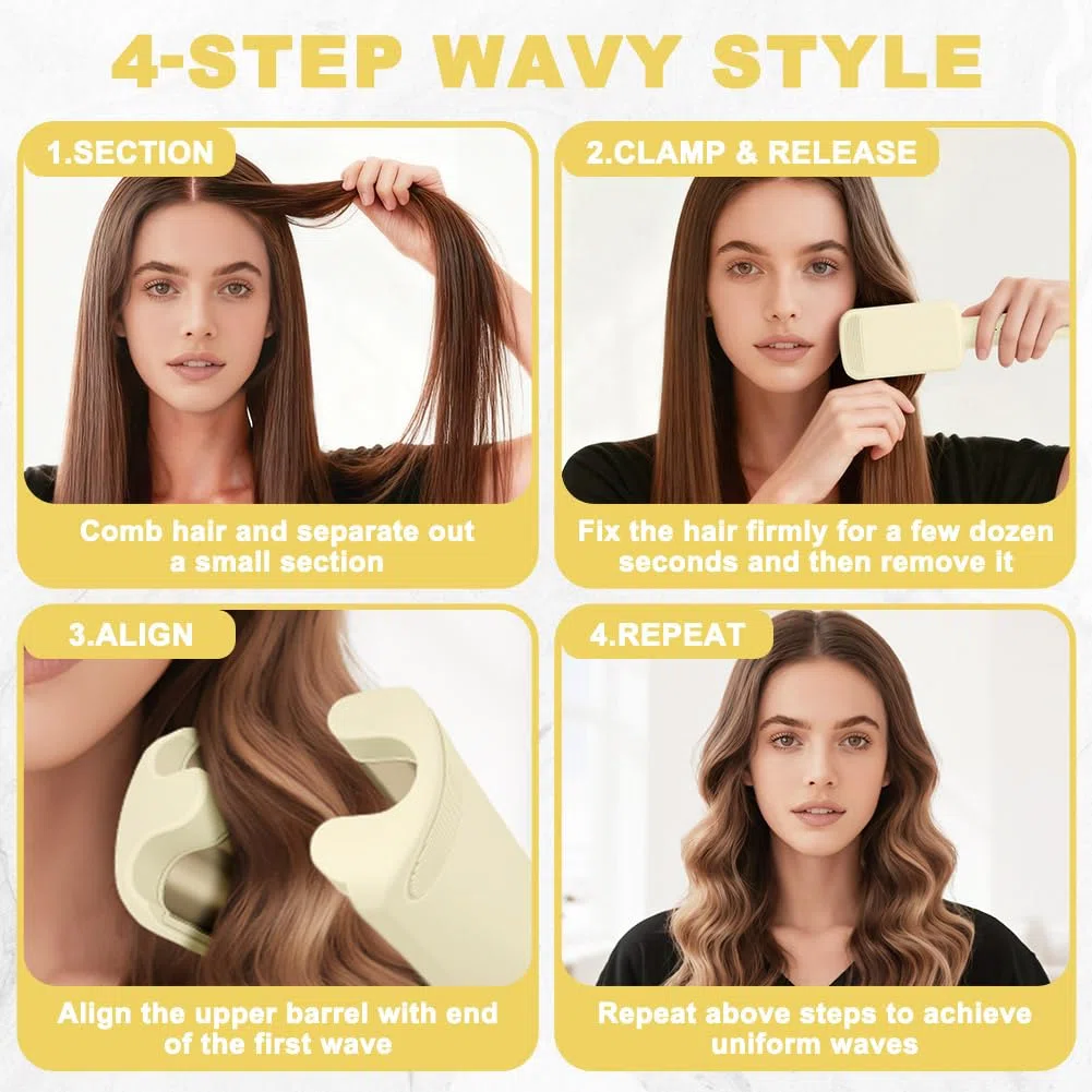 LOPHE 32mm Cheveux Wavy Fer à Boucler, Fers à Onduler French Waves avec 4 Températures Réglables, Cheveux Wavy Fer à Boucler pour Cheveux Longs Courts, Convient aux Débutants, Anti-Brûlure, Abricot