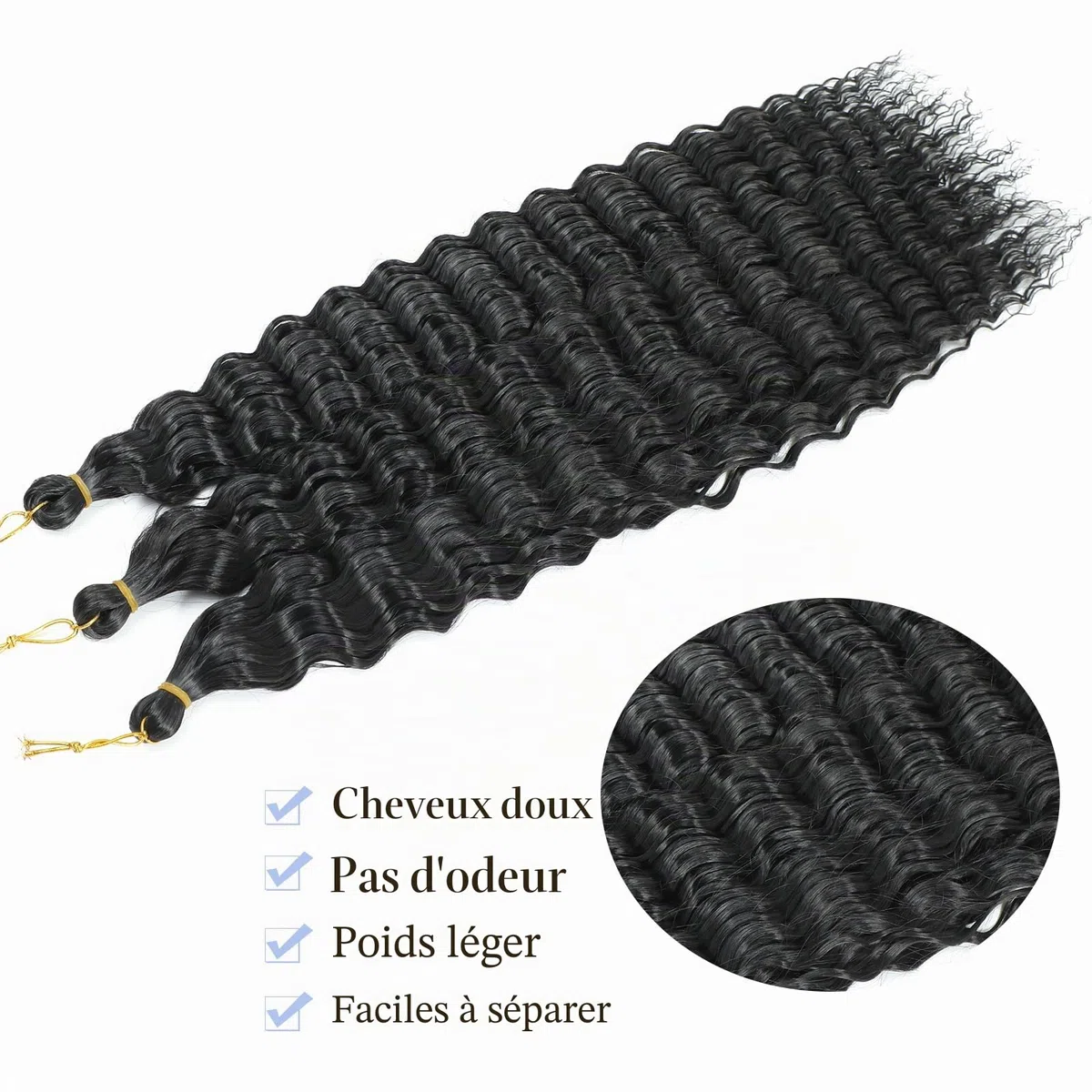 Deep Twist Crochet Braids Hair Extensions Ocean Wave Braiding Crochet Hair Soft Synthetic Curly Bohemian Braiding Crochet Hair Extensions for Women (1B, 18 inch (pack of 3）)