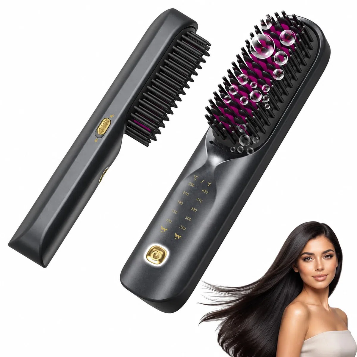 Bopcal Brosse Lissante pour Cheveux 10000mAh - 3 in 1 Brosse Lissante Sans Fil, Fer a Lisser 300 Millions d'ions Négatifs, Mini Lisseur 30S Chauffage, Céramique Anti-BrûLure, pour Voyage&Powerbank 19