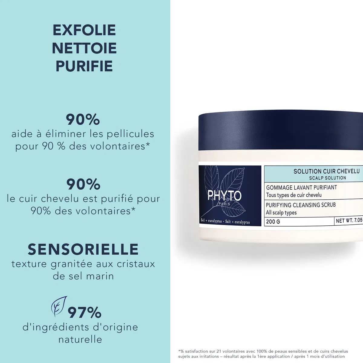 Phyto Paris - Solution - Gommage Cuir Chevelu Lavant Purifiant - Exfolie, Purifie - Stimule la Microcirculation Grâce au Massage Cuir Chevelu - Cristaux de Sel - Gommage Capillaire Détox Cheveux