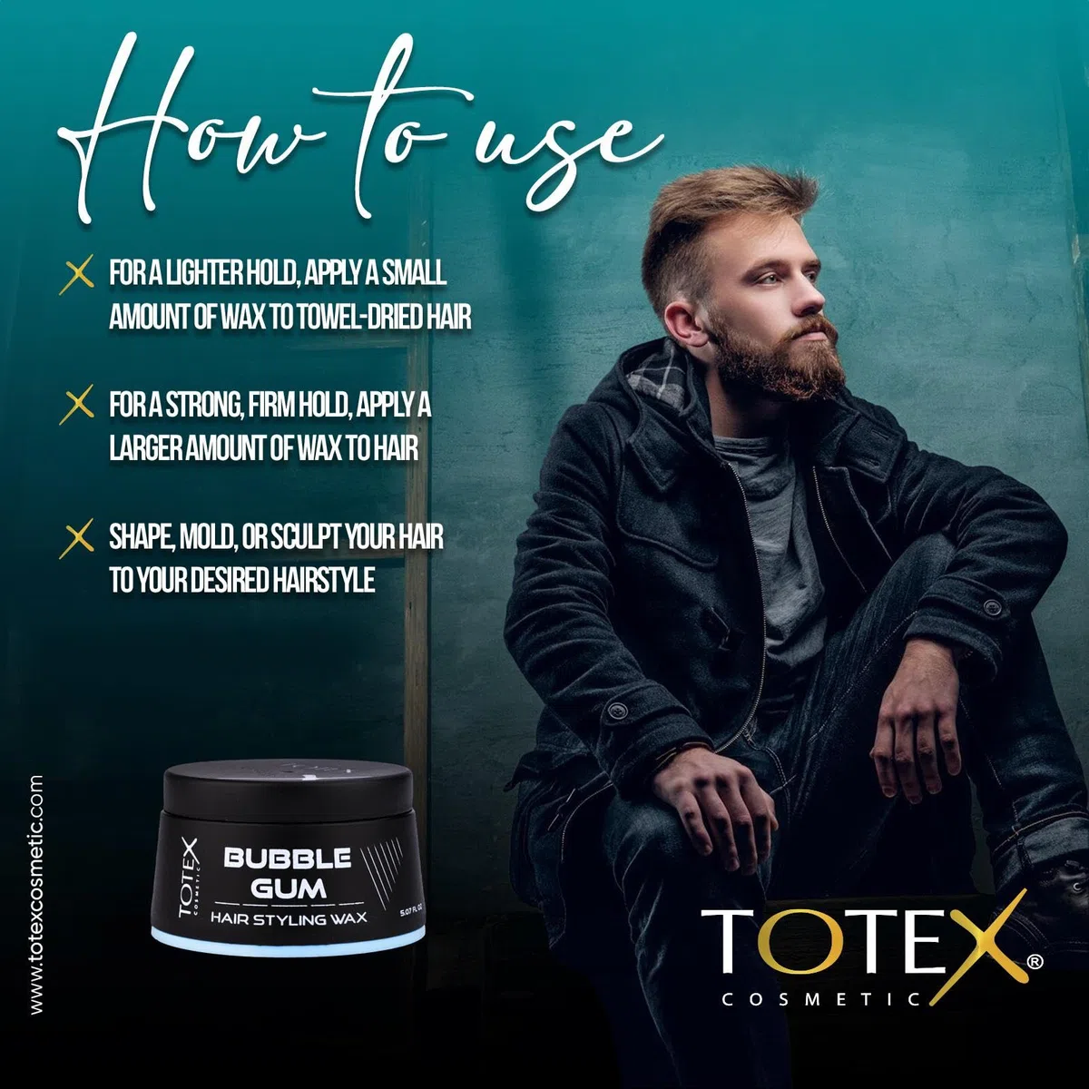 Totex BUBBLE GUM Hair Styling Wax I Cire Coiffante Bubble Gum I Cire capillaire parfumée au chewing-gum I aspect cheveux brillants et naturels I 150ml (3 pièces)