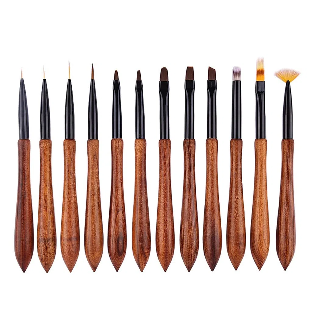 Brosse à Ongles, Lot de 12 pinceaux Ronds en Bois for Nail Art, Dessin, Peinture, Stylo Plat, Acrylique, Extension, Gel, Vernis, Outil de manucure, Conseils de Conception