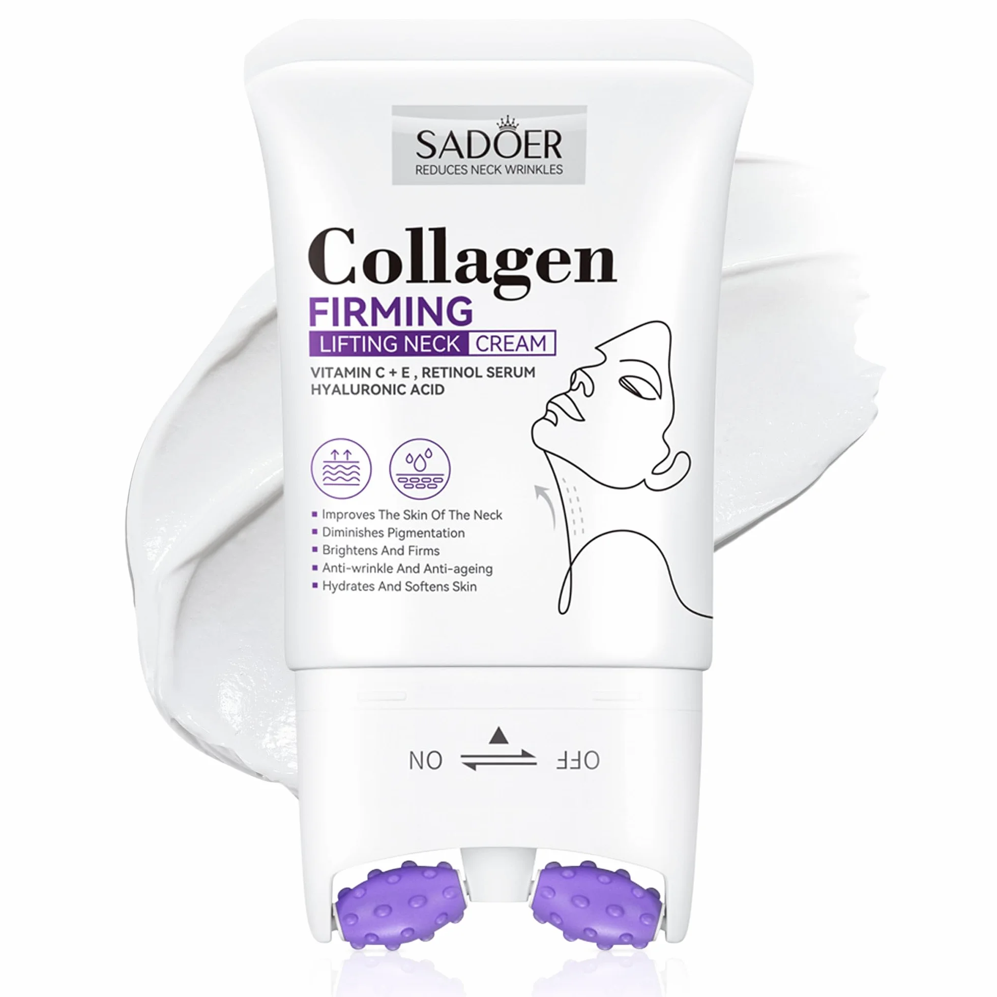 VRAIKO SADOER Gua Sha Crème pour le Cou, Crème raffermissante pour le Cou et la Mâchoire avec Doubles Rouleaux de Massage, Hydratant pour le Décolleté pour les Rides Fines, l’Élasticité et l
