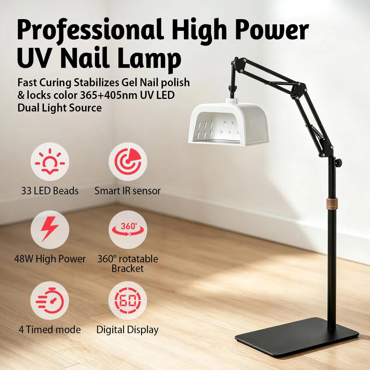 Lampe UV 2 en 1 48 W pour ongles en gel, séchoir professionnel pour ongles des doigts et des orteils