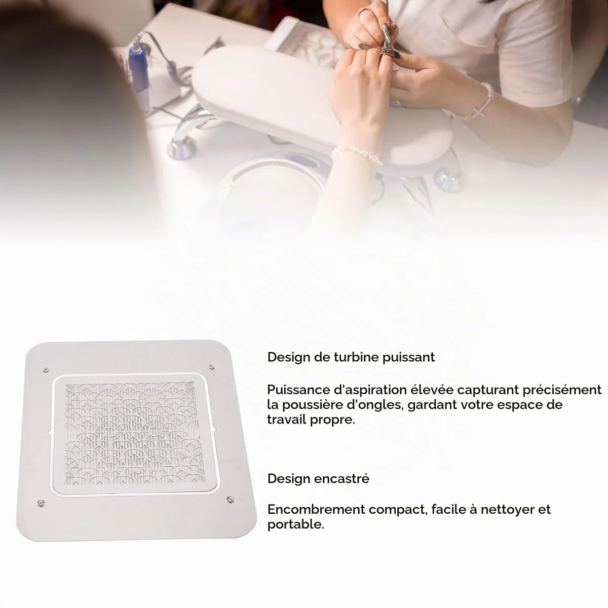 collecteur de poussière d'ongles aspiration puissante aspirateur à ongles table intégré extracteur professionnel nail tech 3500 tr/min machine sans brosse en manucure encastrable 100w