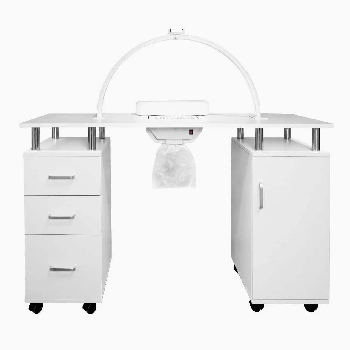 Table de Manucure Professionnelle & Lampe LED Demi-Lune, Aspirateur à Poussière, Coussin Repose-Mains Amovible, Tiroirs, 3 Modes d'Éclairage, Bureau Onglerie Institut Beauté [Support Téléphone INCLUS]