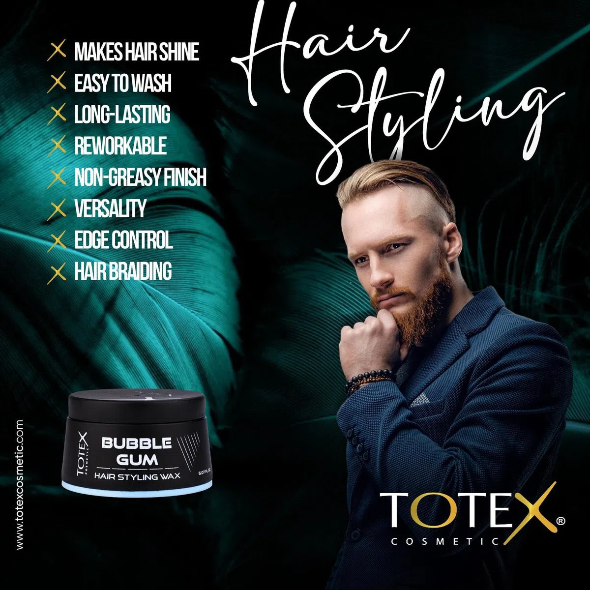 Totex BUBBLE GUM Hair Styling Wax I Cire Coiffante Bubble Gum I Cire capillaire parfumée au chewing-gum I aspect cheveux brillants et naturels I 150ml (3 pièces)