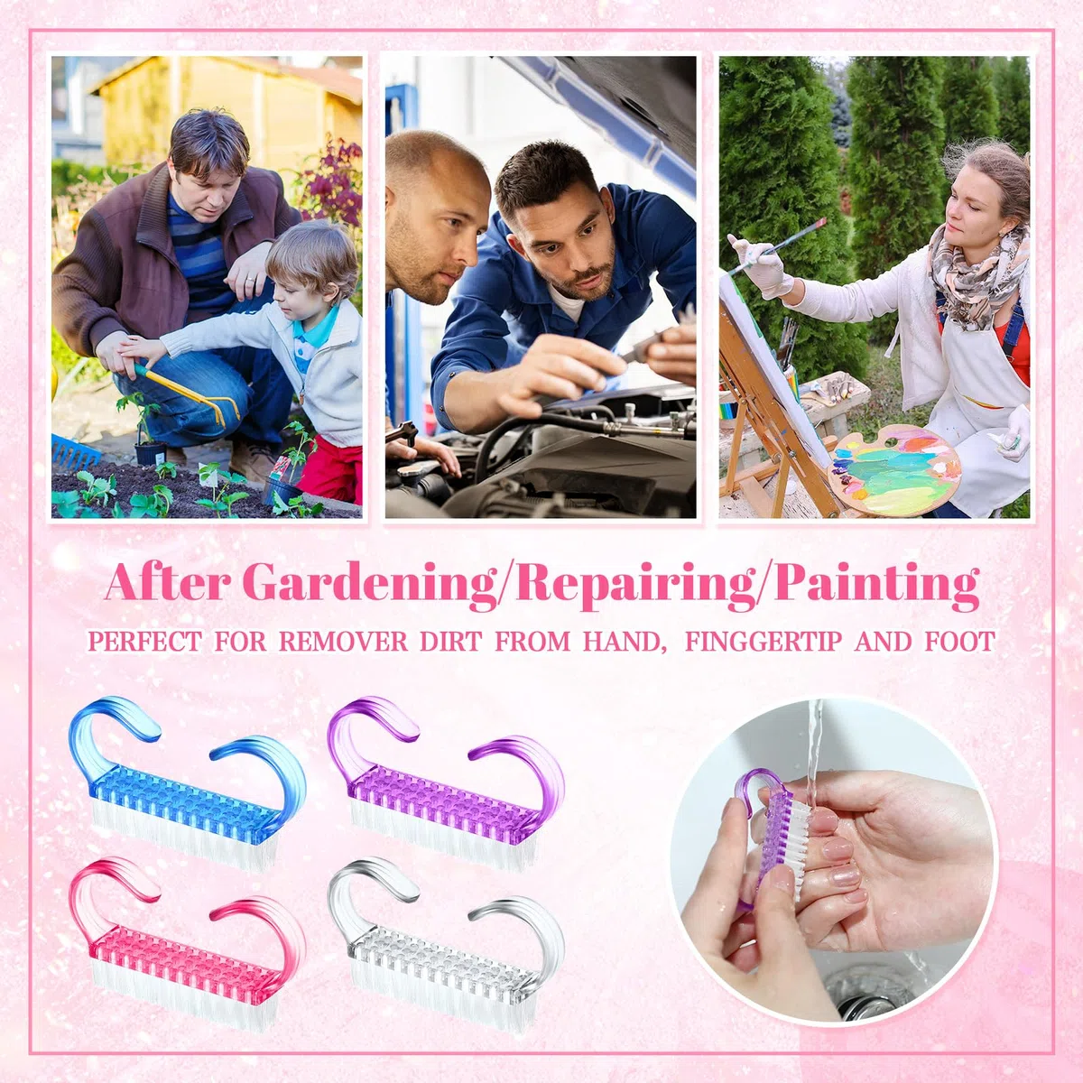 Tanlade Lot de 300 brosses à ongles avec poignée en plastique - Petite brosse à ongles - Facile à utiliser - Pour homme et femme - Pour les mains, les pieds, les orteils - 4 couleurs