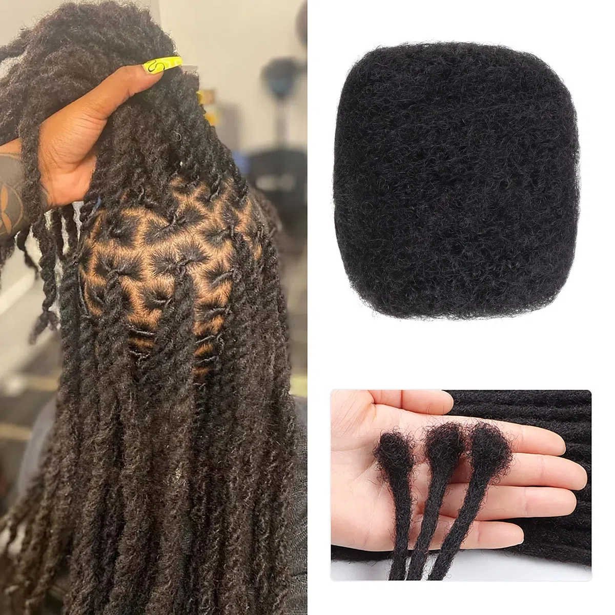 1 OZ/Pack Extension Cheveux Naturel, Cheveux Afro Naturel Afro Kinky Bulk Cheveux Naturel Humain Pour Locks, Extensions, Dreadlocks (8 Pouces, Noir Naturel)