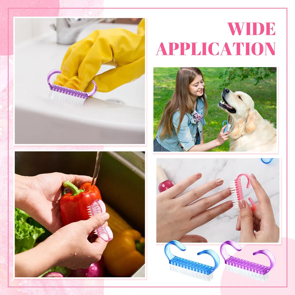 Tanlade Lot de 300 brosses à ongles avec poignée en plastique - Petite brosse à ongles - Facile à utiliser - Pour homme et femme - Pour les mains, les pieds, les orteils - 4 couleurs