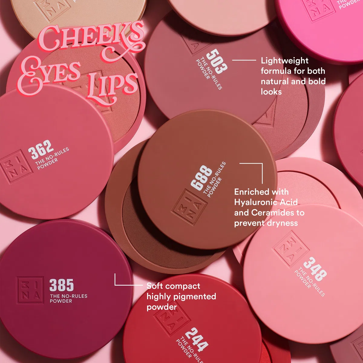 3INA MAKEUP - The No-Rules Powder 503 - Rose nude - Poudre Compacte 3 en 1 Rose nude pour Yeux Lèvres et Joues - Poudre avec Acide Hyaluronique et Céramides - Formule Légère - Vegan - Cruelty Free