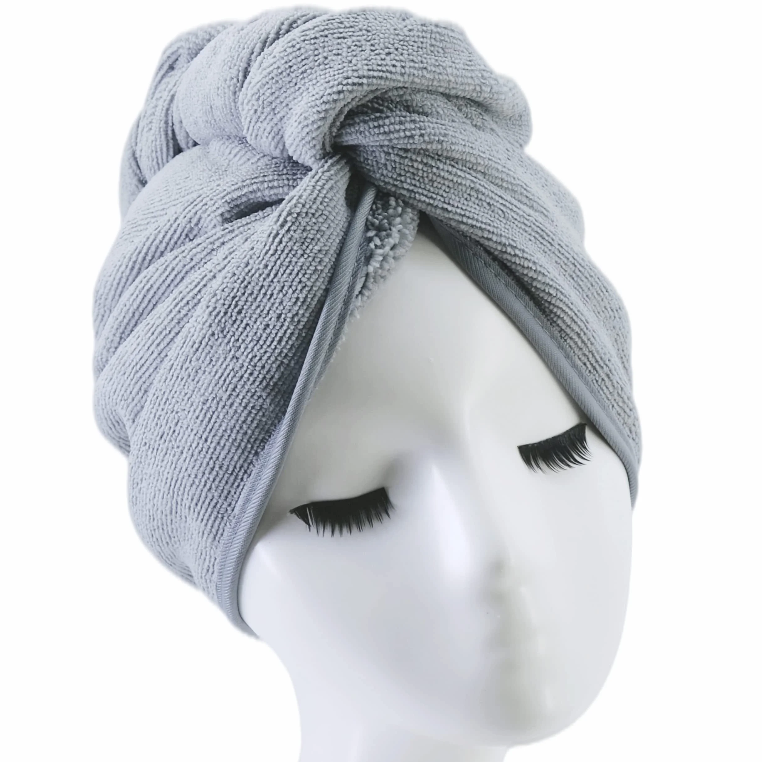 Polyte - 2 Serviettes Turban en Microfibres - séchage des Cheveux - Gris - 31 x 71 cm