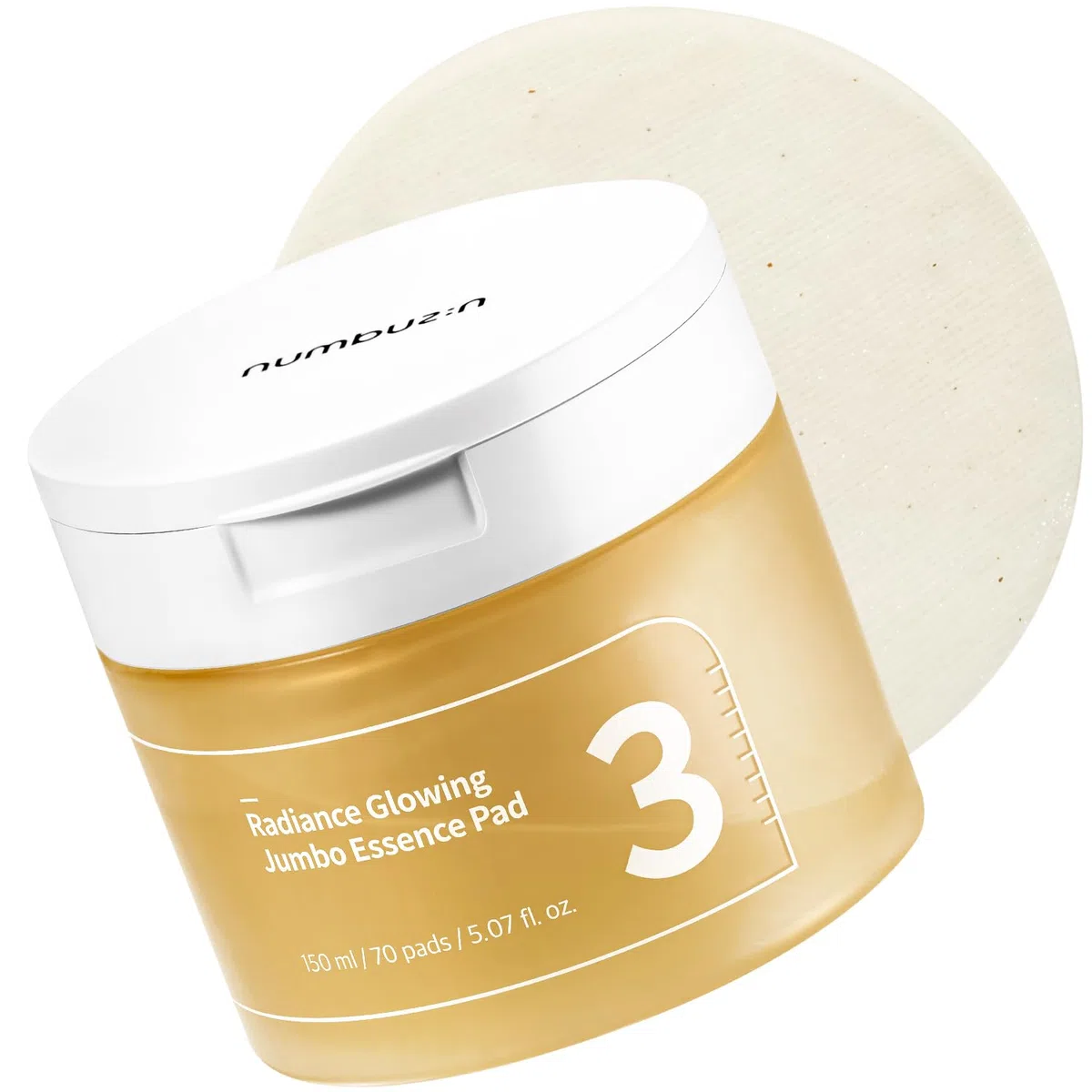 numbuzin N°3 Toner pads | Toner pads Radiance Glowing Jumbo Essence | Peau lisse hydratée, grain de peau affiné, Glass Skin, Teint Lumineux | Ingrédients fermentés, Bifida | 70 pads, 150 ml