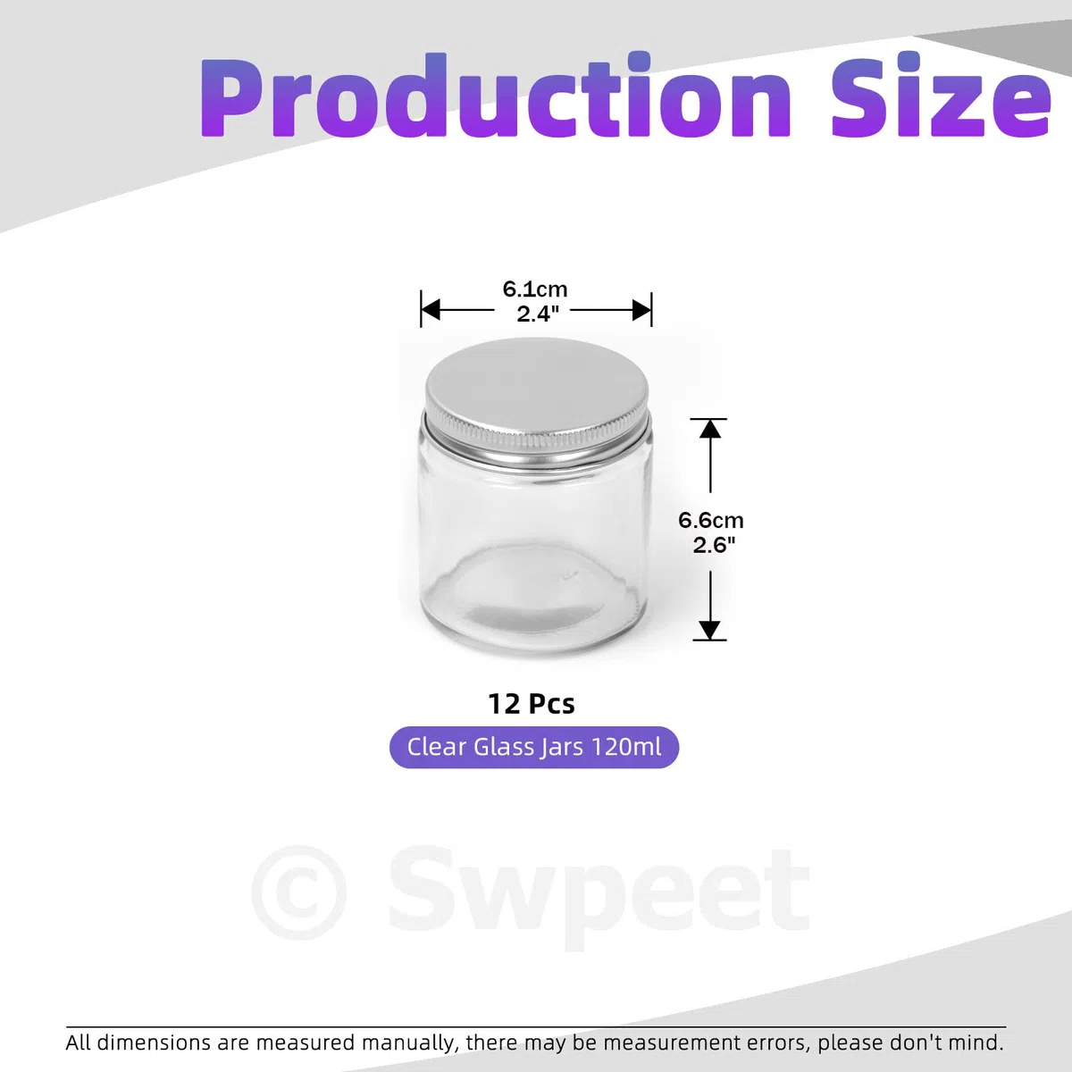 Swpeet 12 paquets 4 oz - 120 ml Kit de combinaison de pot en verre avec couvercle en argent transparent, récipient rond, en verre cosmétique avec couvercle, de voyage, crème, récipient