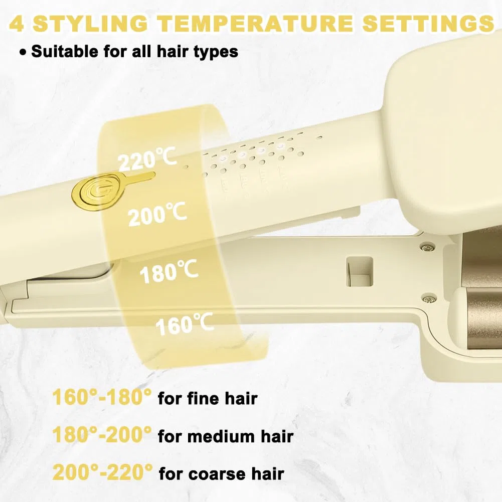 LOPHE 32mm Cheveux Wavy Fer à Boucler, Fers à Onduler French Waves avec 4 Températures Réglables, Cheveux Wavy Fer à Boucler pour Cheveux Longs Courts, Convient aux Débutants, Anti-Brûlure, Abricot