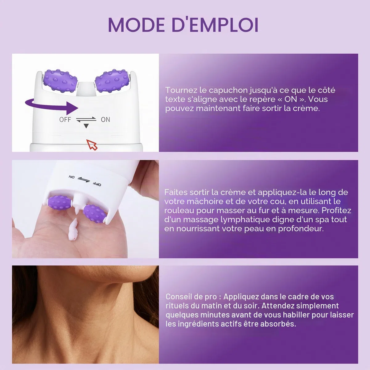 VRAIKO SADOER Gua Sha Crème pour le Cou, Crème raffermissante pour le Cou et la Mâchoire avec Doubles Rouleaux de Massage, Hydratant pour le Décolleté pour les Rides Fines, l’Élasticité et l