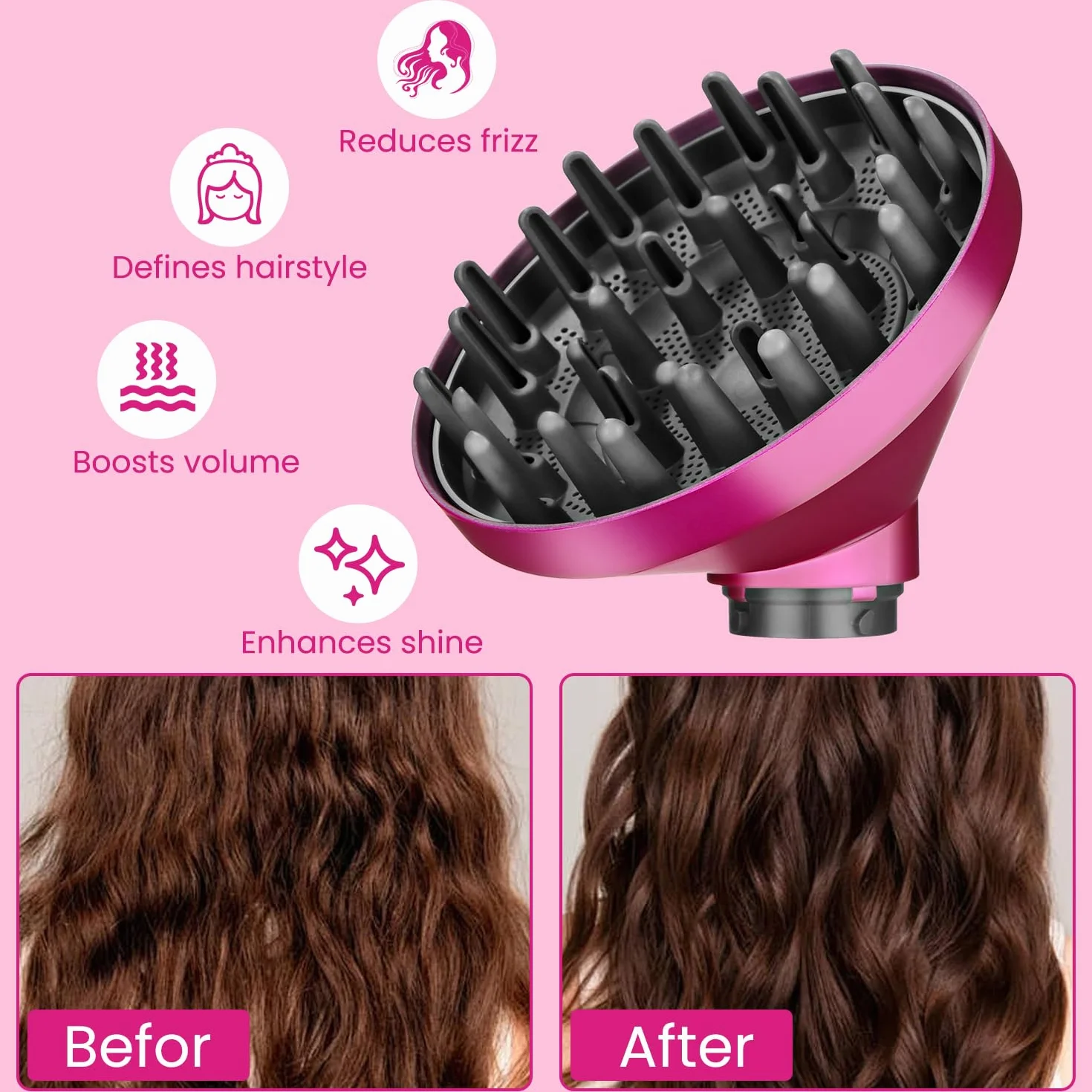Embout diffuseur pour Dyson Airwrap HS01 HS03 HS05, diffuseur de cheveux, boucles, buse de diffuseur portable, conversion pour Airwrap Curling Styler en sèche-cheveux, rose rouge