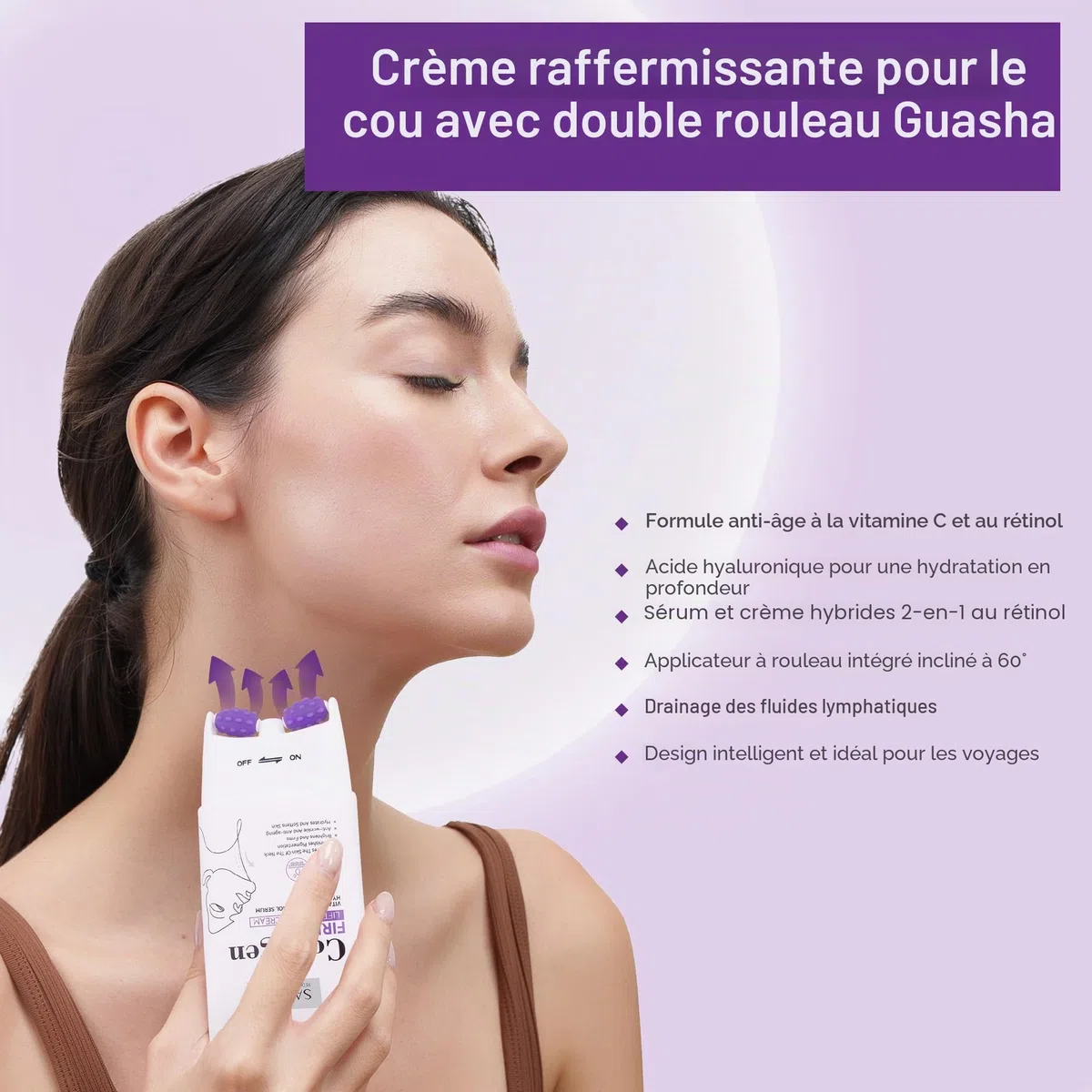 VRAIKO SADOER Gua Sha Crème pour le Cou, Crème raffermissante pour le Cou et la Mâchoire avec Doubles Rouleaux de Massage, Hydratant pour le Décolleté pour les Rides Fines, l’Élasticité et l