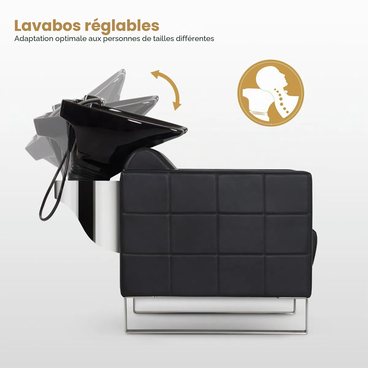 BarberPub Chaise de barbier avec lavabo, base en acier inoxydable, lavabo de barbier en céramique réglable, fauteuil de barbier pour SPA salon, station de lavage 8611(Noir/Cuir synthétique)