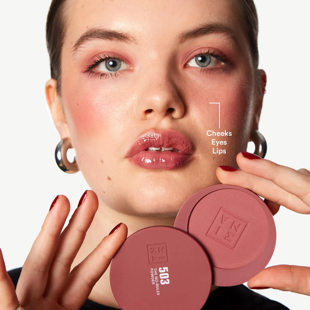 3INA MAKEUP - The No-Rules Powder 503 - Rose nude - Poudre Compacte 3 en 1 Rose nude pour Yeux Lèvres et Joues - Poudre avec Acide Hyaluronique et Céramides - Formule Légère - Vegan - Cruelty Free