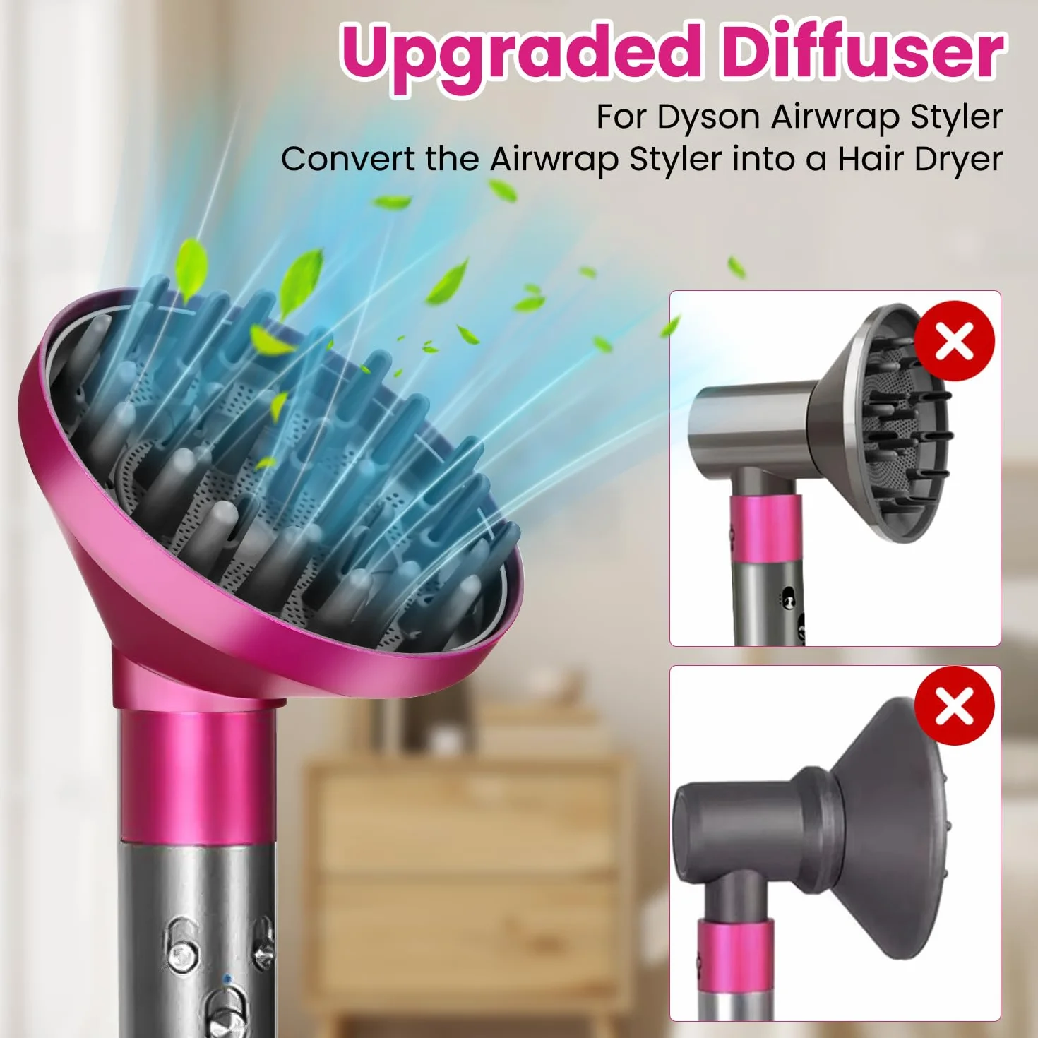 Embout diffuseur pour Dyson Airwrap HS01 HS03 HS05, diffuseur de cheveux, boucles, buse de diffuseur portable, conversion pour Airwrap Curling Styler en sèche-cheveux, rose rouge