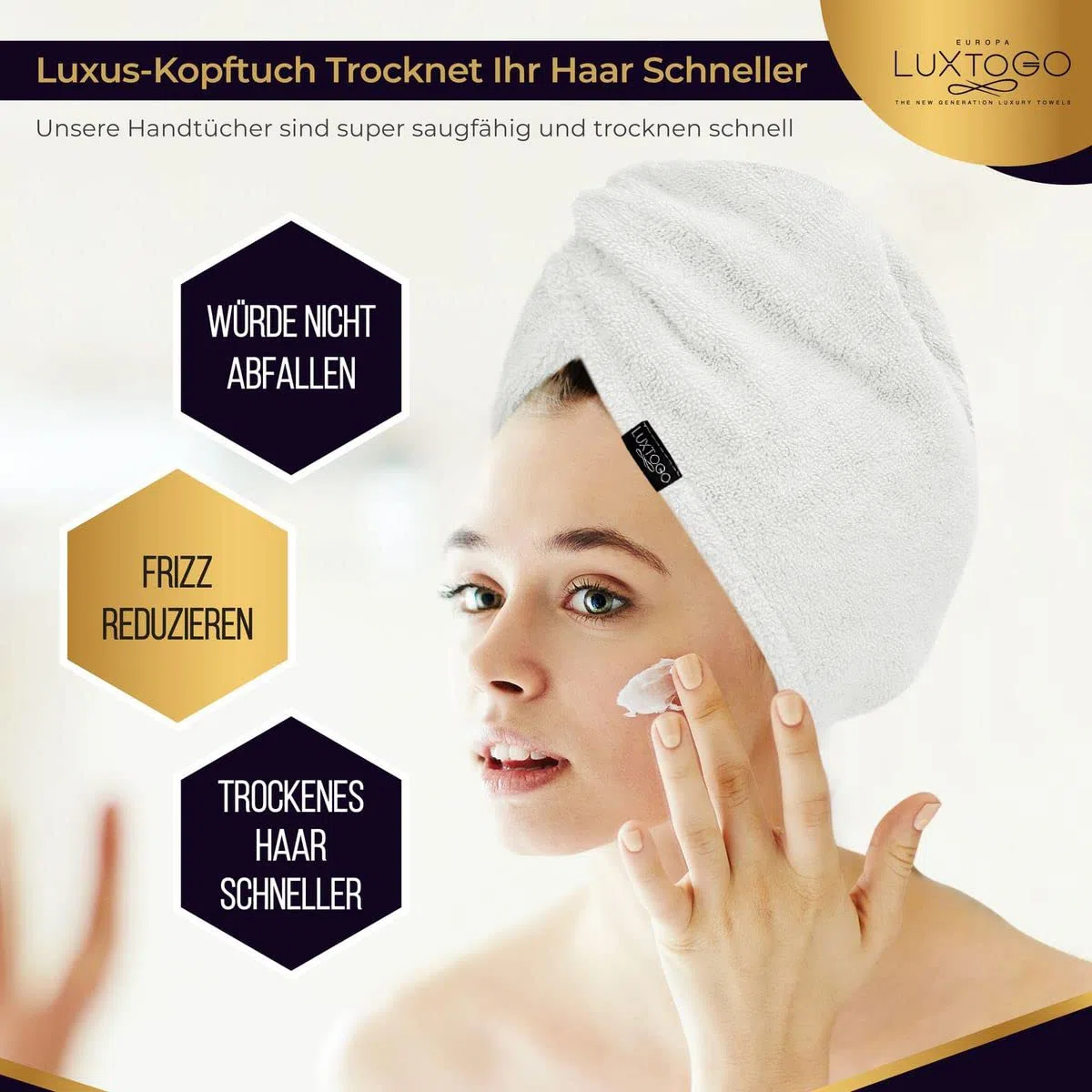 Serviette turban pour cheveux de qualité supérieure, 100 % coton, serviette turban de qualité supérieure avec bouton et élastique, super absorbante, 1 pièce blanche