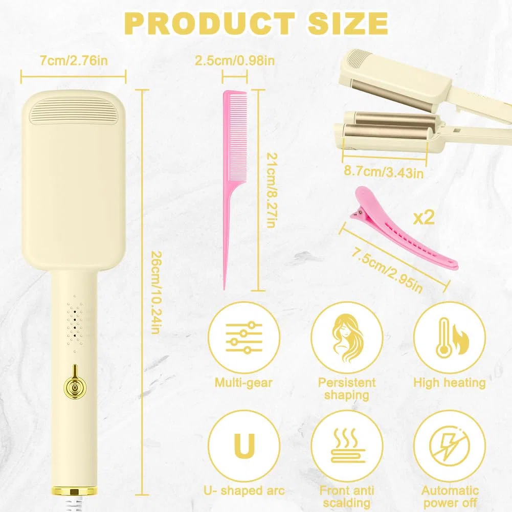 LOPHE 32mm Cheveux Wavy Fer à Boucler, Fers à Onduler French Waves avec 4 Températures Réglables, Cheveux Wavy Fer à Boucler pour Cheveux Longs Courts, Convient aux Débutants, Anti-Brûlure, Abricot