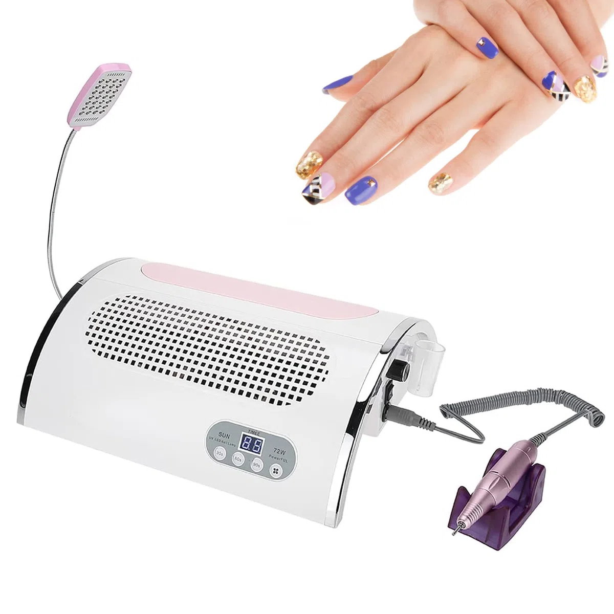 Sonew 4 en 1 Perceuse à Ongles Électrique Avec Collecteur De Poussière, Lime à Ongles Aspirateur pour L'art des Ongles, 54W UV LED Sèche Ongles Vernis À Ongles Art Outils pour Ongles Gel Acrylique